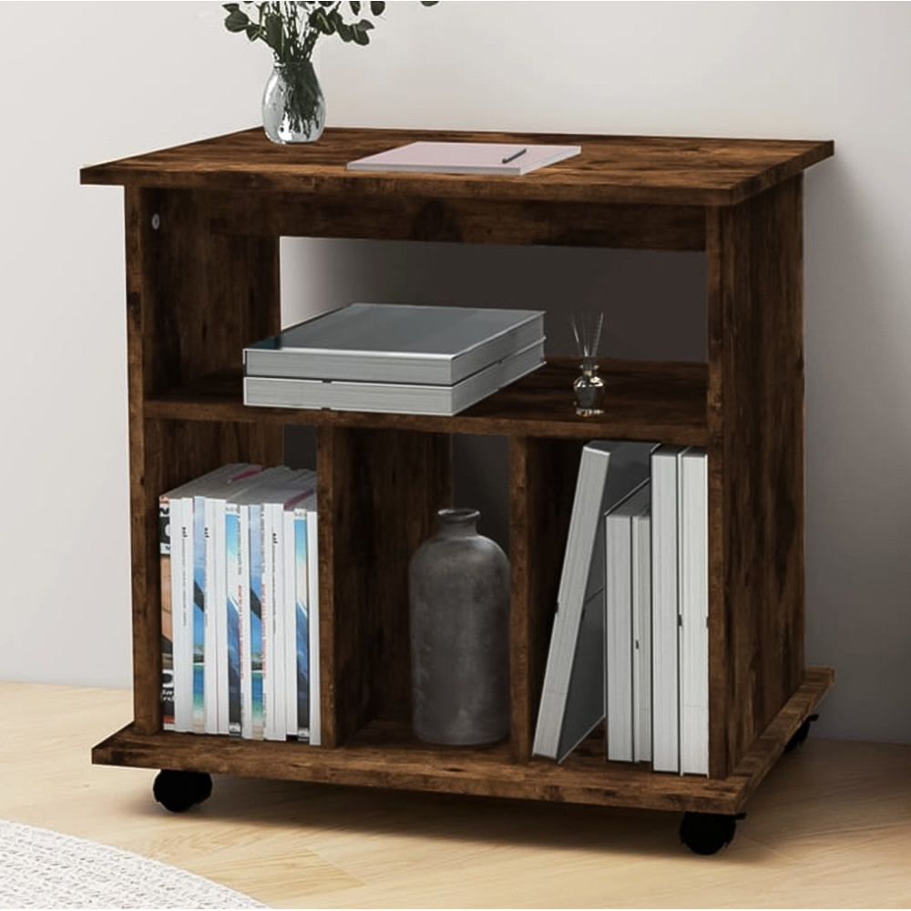 vidaXL 4 Shelf Smoked Oak Rolling Storage Cabinet Image 1