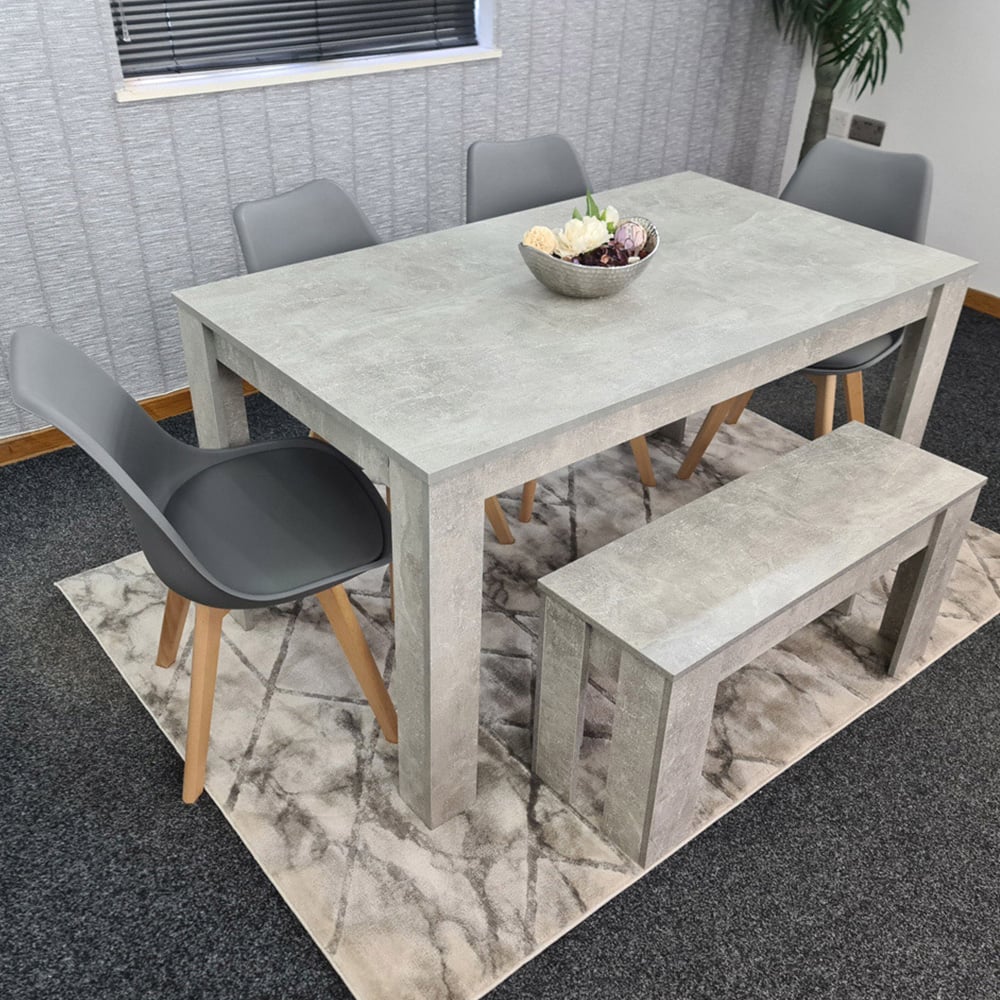 Portland Plastic Leather 4 Seater Dining Set with Bench Stone Grey and Grey Image 1