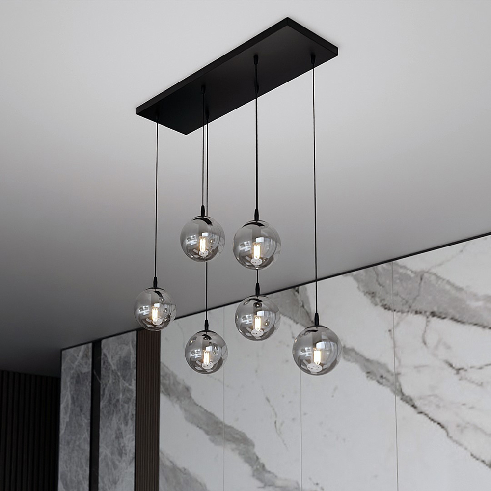 Emibig Cosmo 6 Light Graphite Shade Black E14 Ceiling Pendant Light Image 2