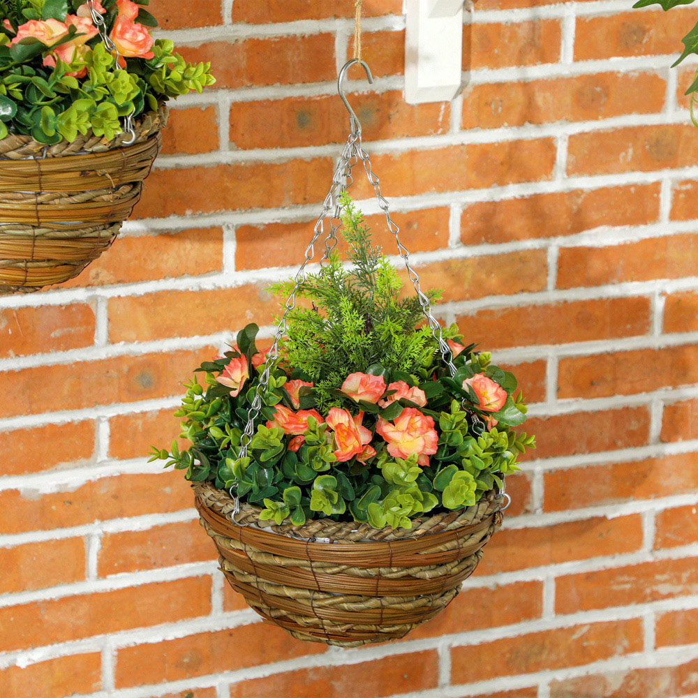 Portland Artificial Orange Lisianthus Flower Hanging Planter 2 Pack Image 3