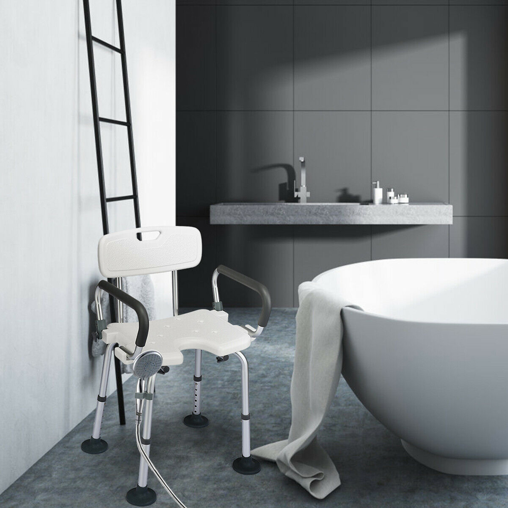 Costway White Height Adjustable Shower Chair Image 2