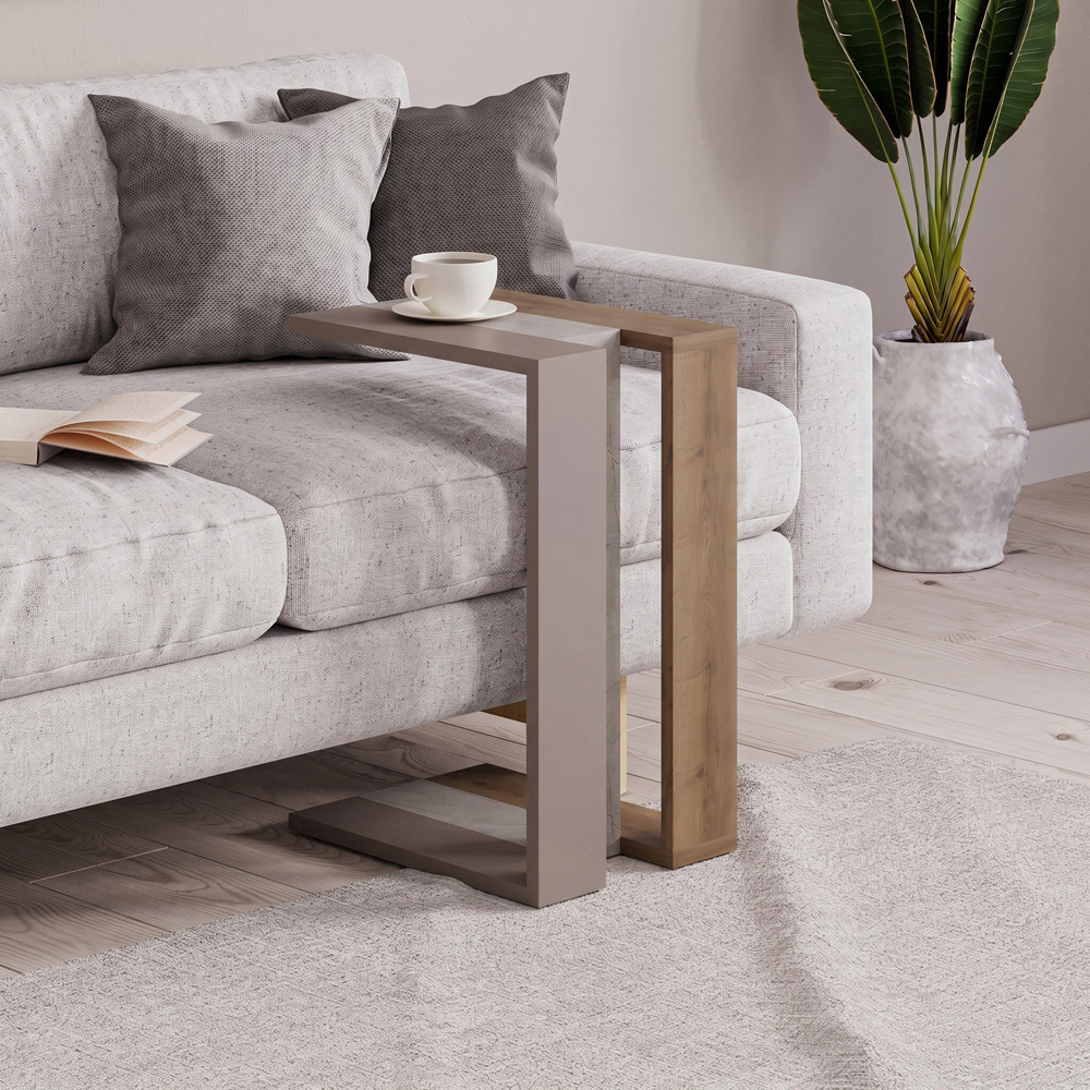 Decortie Muju Mocha Grey Oak and Gold Marble Effect Modern C Shaped Side Table Image 4
