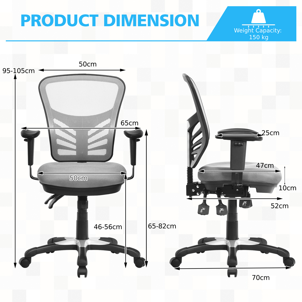 Costway Grey Ergonomic Reclining Mesh Office Chair Image 9
