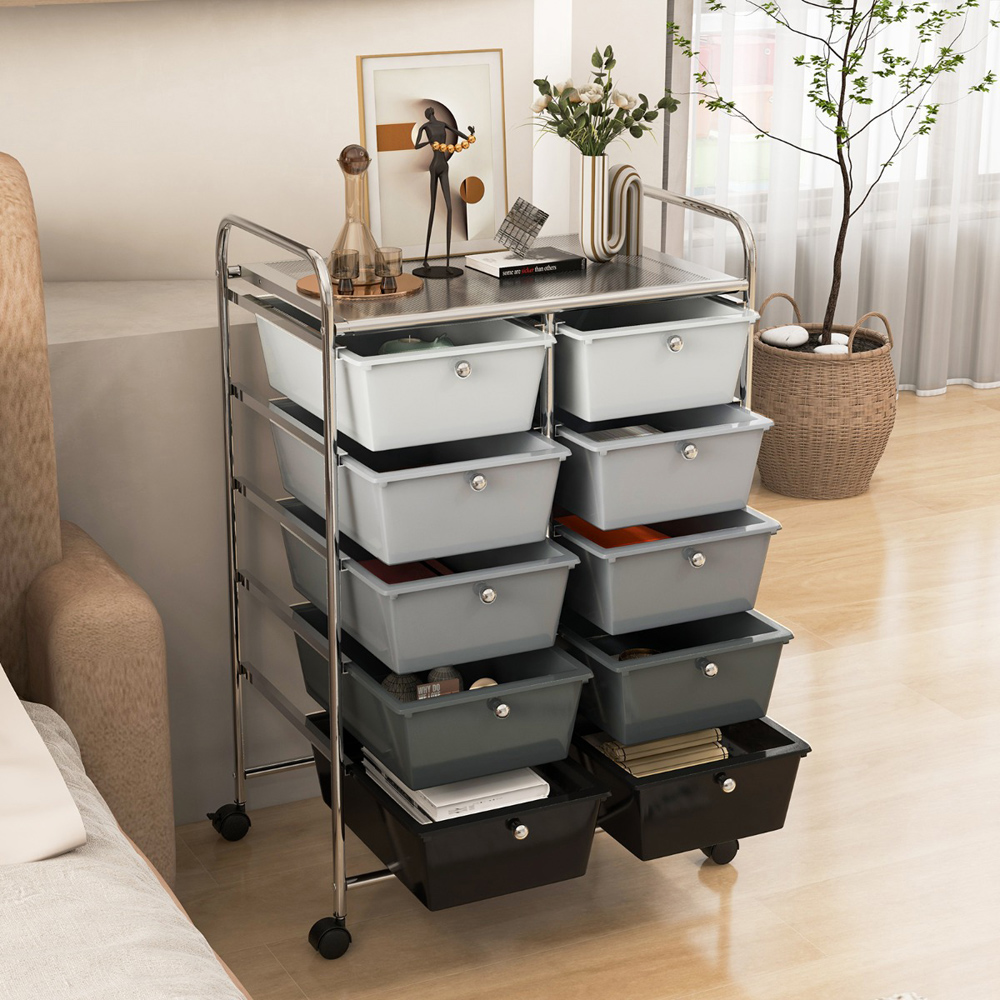 Costway 10 Drawer Black and Grey Storage Rolling Cart Image 4
