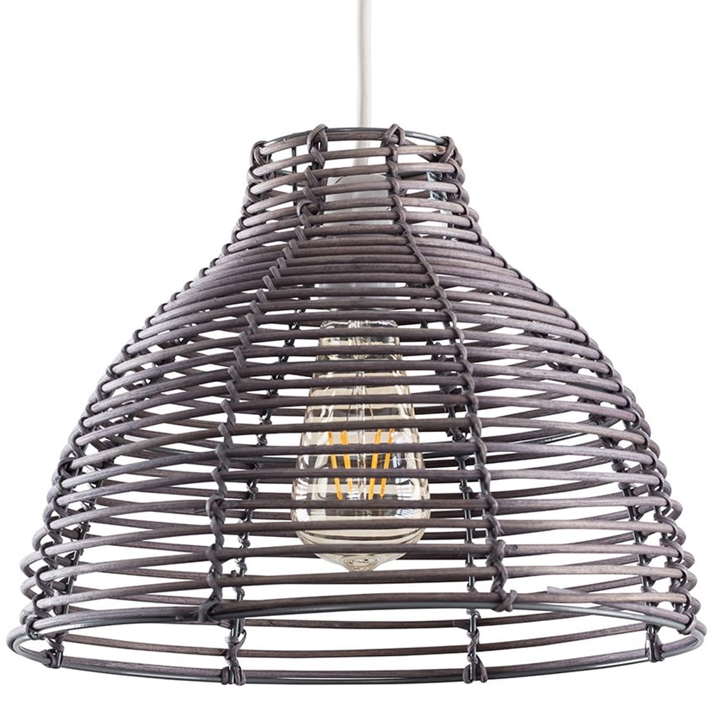 ValueLights Lobster Pot Grey Basket Weave Easy Fit Ceiling Light Shade 31cm Image 1