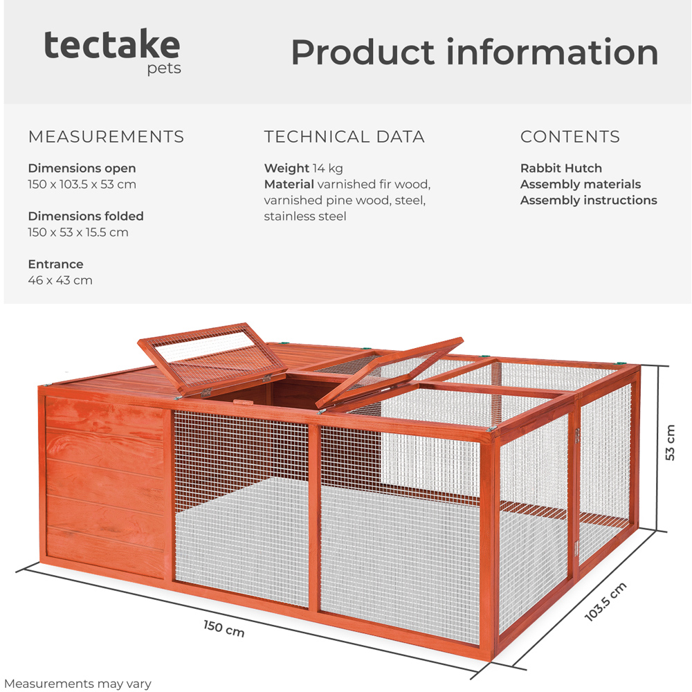 tectake Murphy Brown Foldable Open Floor Rabbit Hutch with Roof Access Image 8