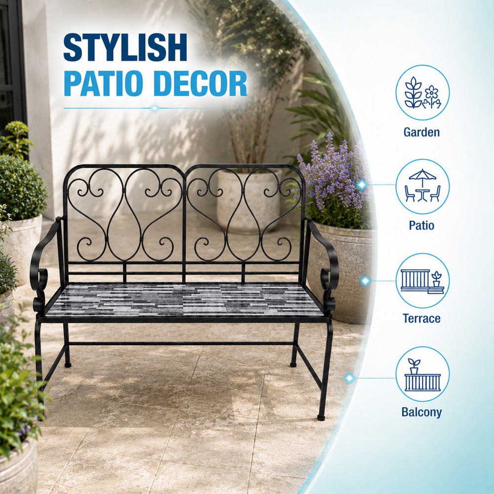 Shatchi Cascade Mosaic 2 Seater Garden Bench Image 7