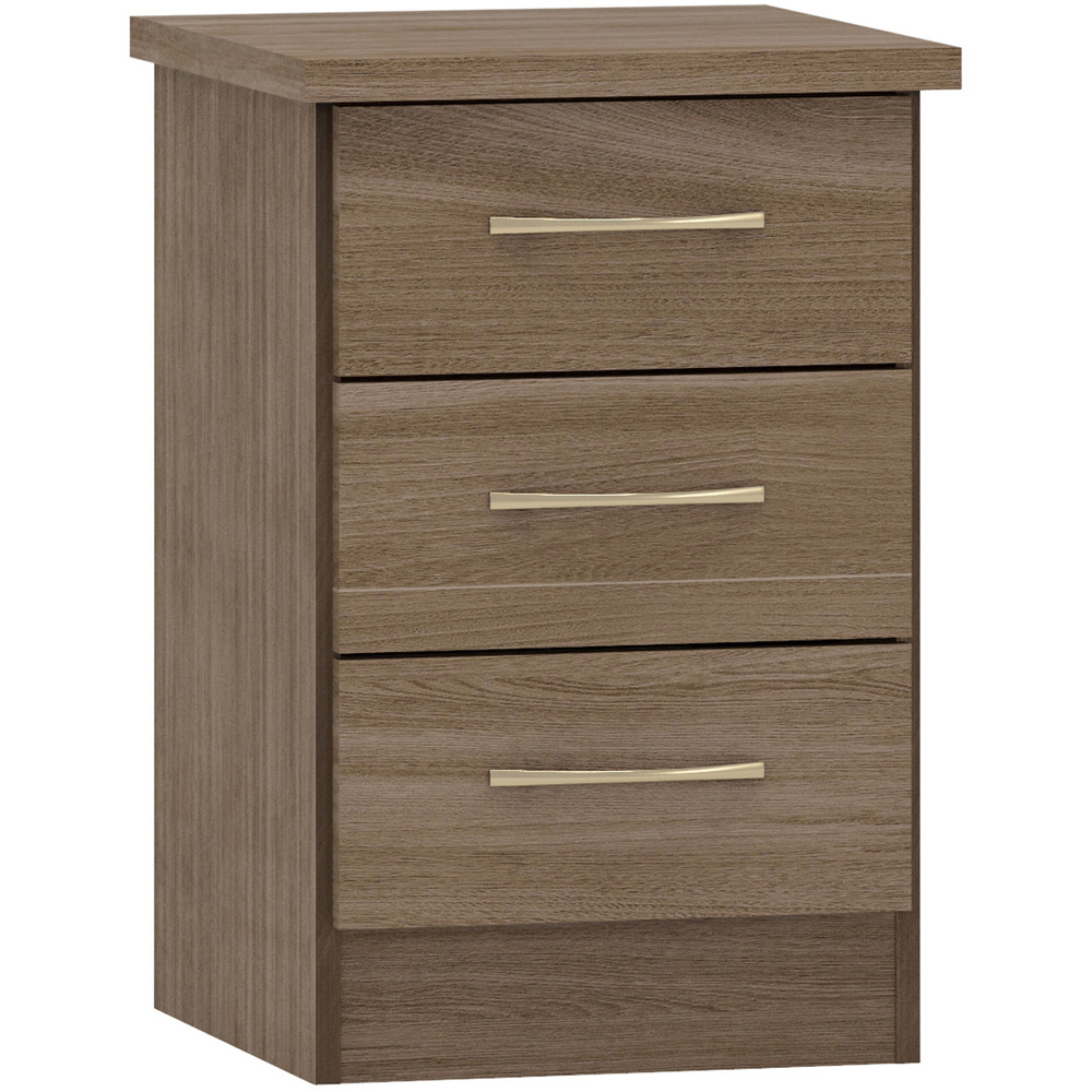 Seconique Nevada 3 Drawer Rustic Oak Effect Bedside Table Image 2