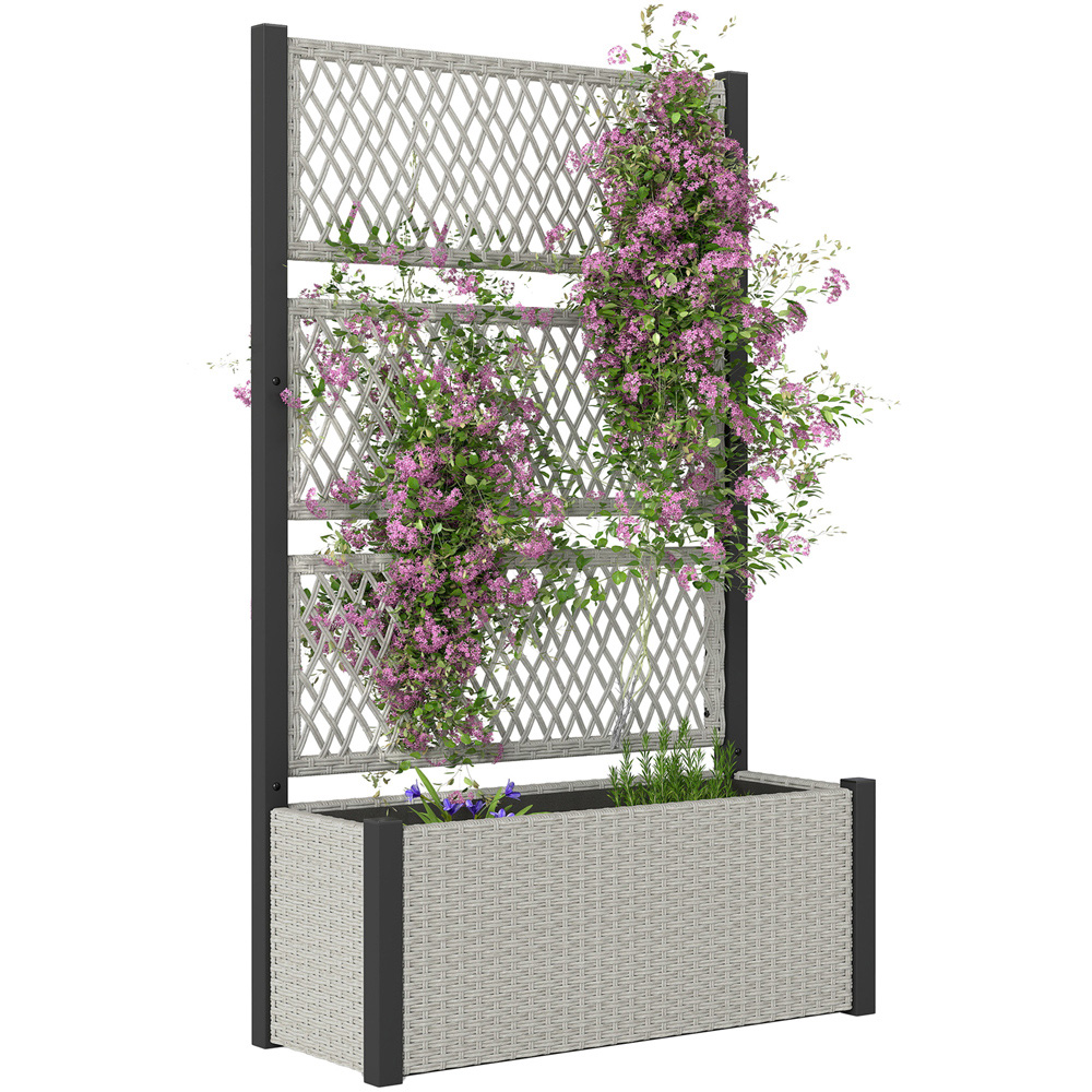 Outsunny Mixed Grey Rattan Raised Garden Planter with Trellis Image 1