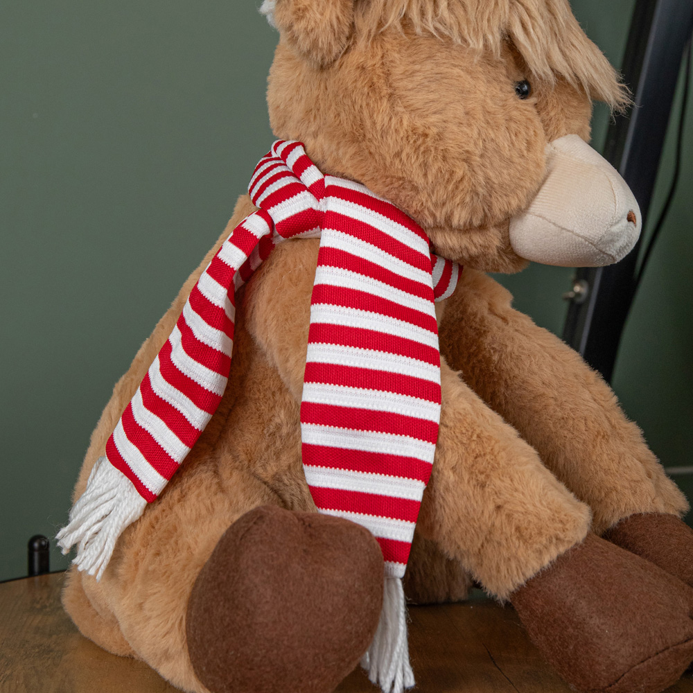 Samuel Alexander Plush Tall Sitting Christmas Highland Boy Cow with Santa Hat 36cm Image 7