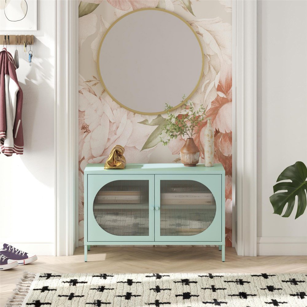 Dorel Luna 2 Door Sky Blue Fluted Glass Wide Accent Cabinet Image 8