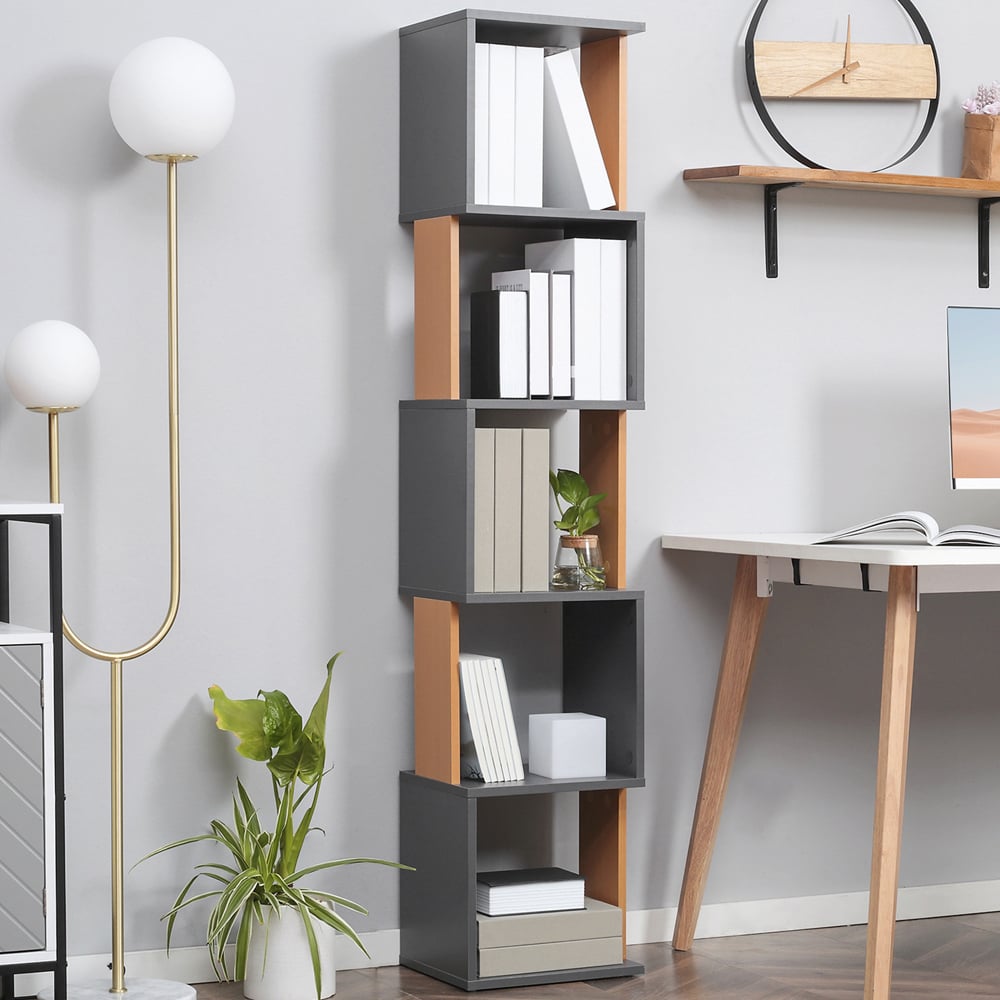 Portland 5 Shelf Dark Grey Bookcase Image 1