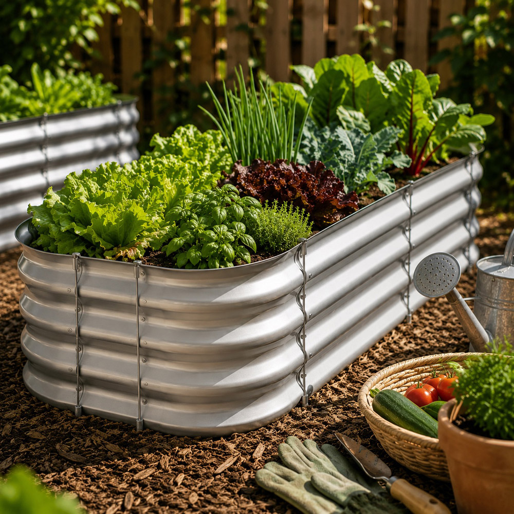 Harbour Housewares Silver Galvanised Steel Raised Garden Bed Extension Panel 50cm 2 Pack Image 3