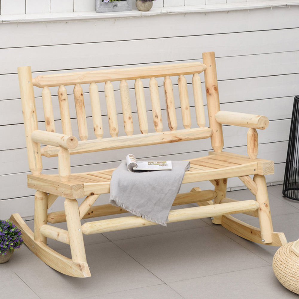 Outsunny 2 Seater Natural Wooden Rocking Bench Image 1