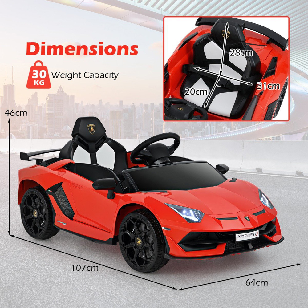 Costway Kids Red Licensed Lamborghini Ride On Car with Remote Control and LED Headlight 12V Image 7