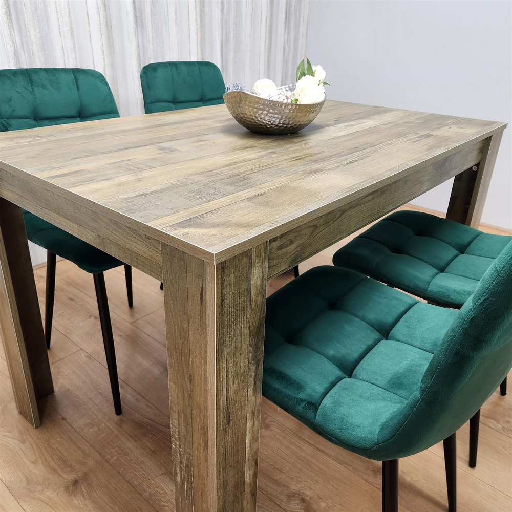 Portland 4 Seater Velvet Dining Set Wood Effect and Green Image 4