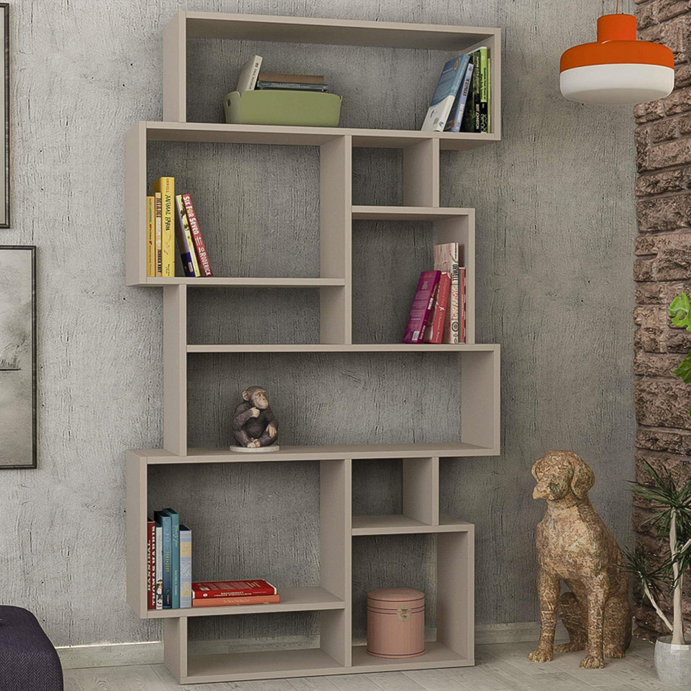Decortie Karmato 10 Shelf Mocha Grey Modern Bookcase Image 1