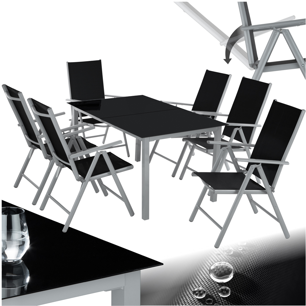 tectake 6 Seater Silver Garden Table and Chairs Set Image 2