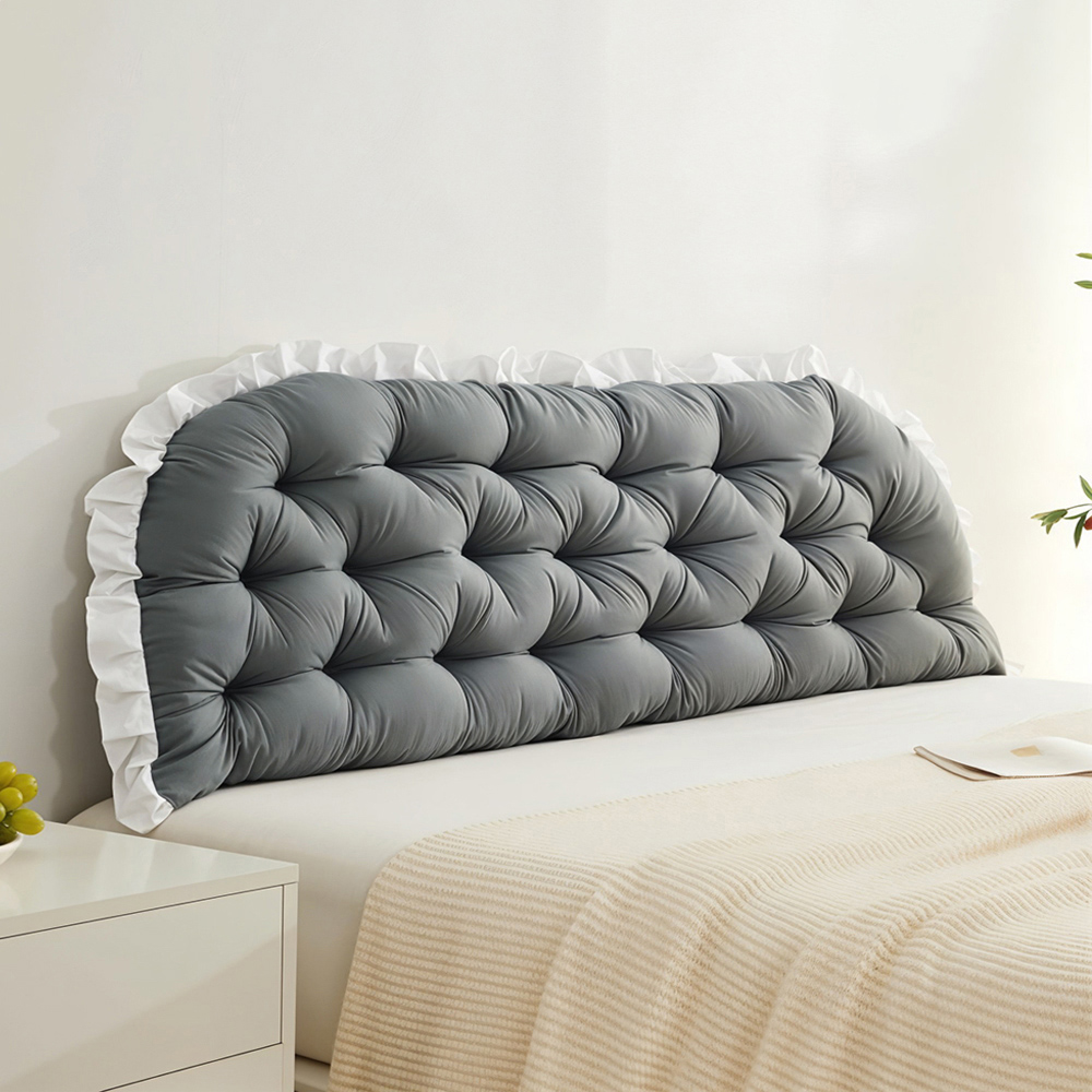 Living and Home Dark Grey Upholstered Ruffle Soft Headboard Pillow 75 x 180cm Image 2