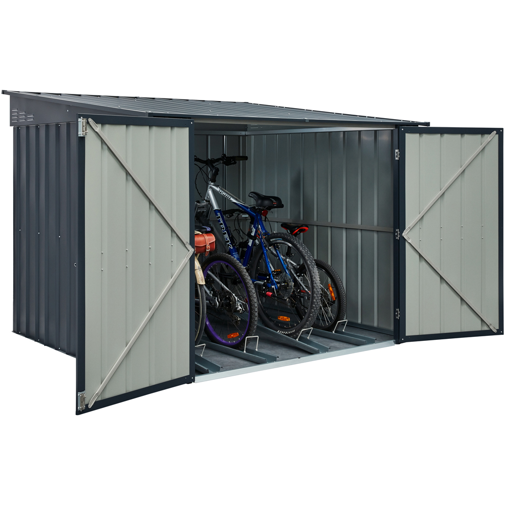 Globel 6 x 6ft 2 Door Grey Metal Pent Bike Shed Image 2