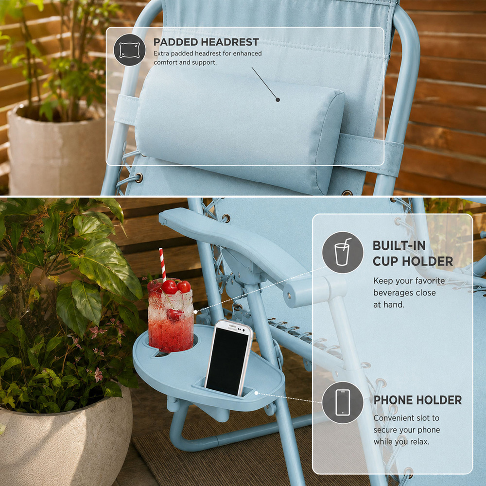 Neo Set of 2 Blue Zero Gravity Reclining Foldable Sun Loungers Image 6