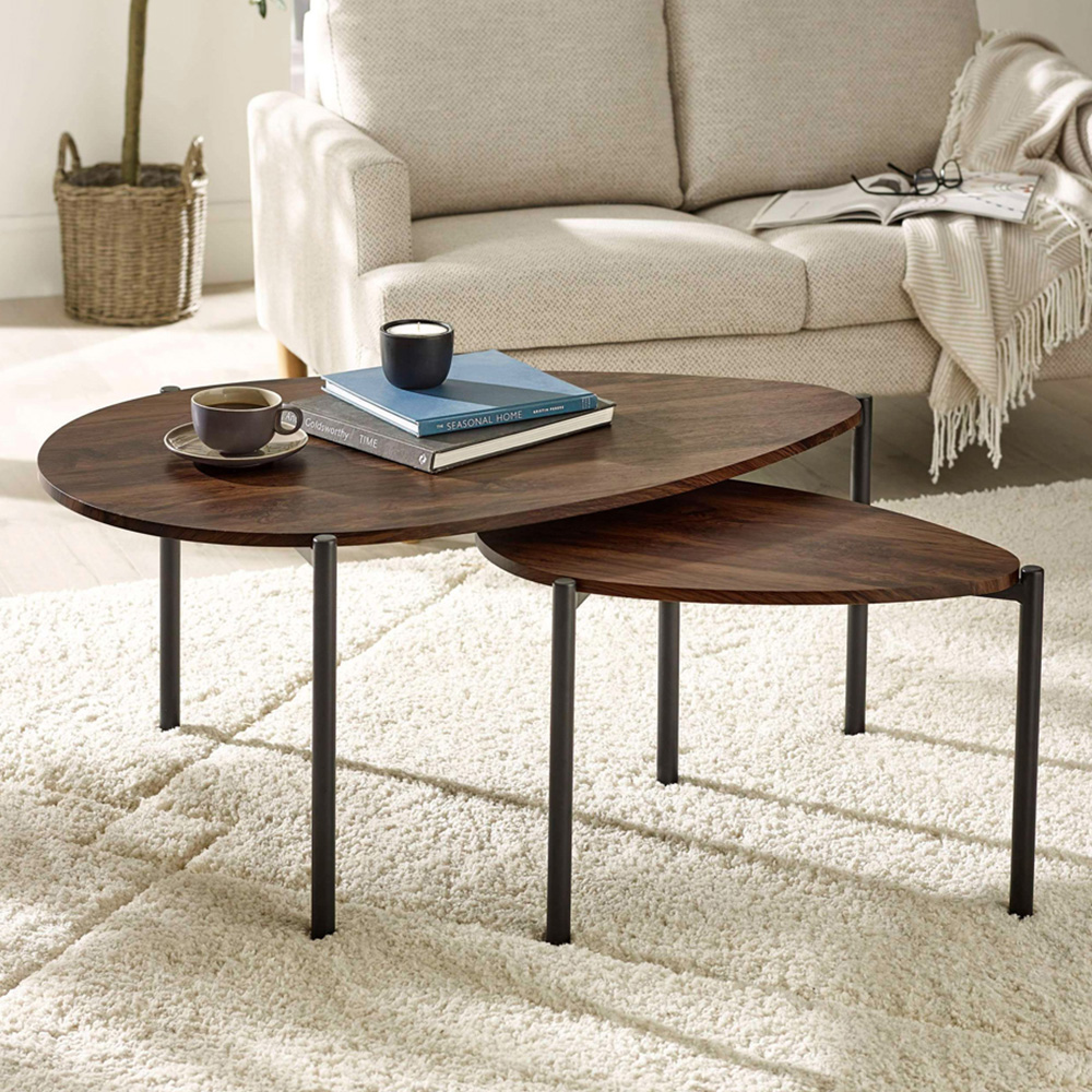 Julian Bowen Lorette Walnut Effect Teardrop Nest of Tables Set of 2 Image 1