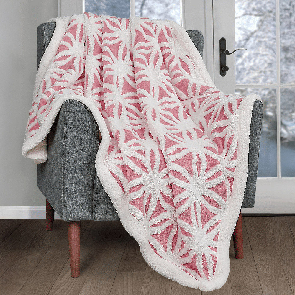 Velosso Coral Pink Orbit Sherpa Throw 150 x 200cm Image 2