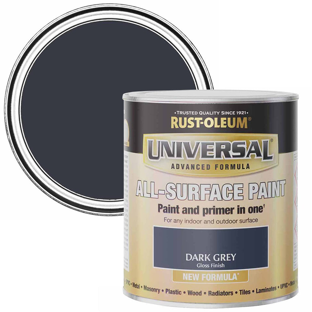 Rust-Oleum Universal Gloss Dark Grey All Surface Paint 750ml Image 1