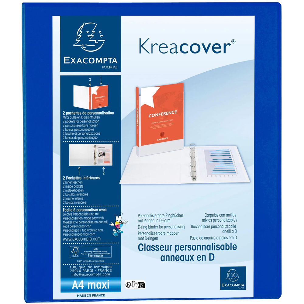 Exacompta Kreacover Blue PP 4D Ring Binder with 3 Pockets 25mm 10 Pack Image 3