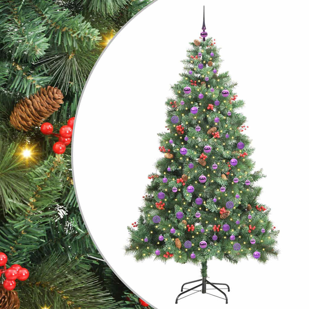 vidaXL 300 LED Pre-Lit Lilac Baubles Green Artificial Christmas Tree 7ft Image 2
