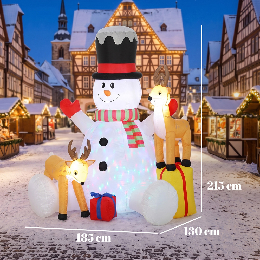 Outsunny 10 LED Giant Snowman with 2 Reindeer Inflatable Outdoor Christmas Decoration 7ft Image 8