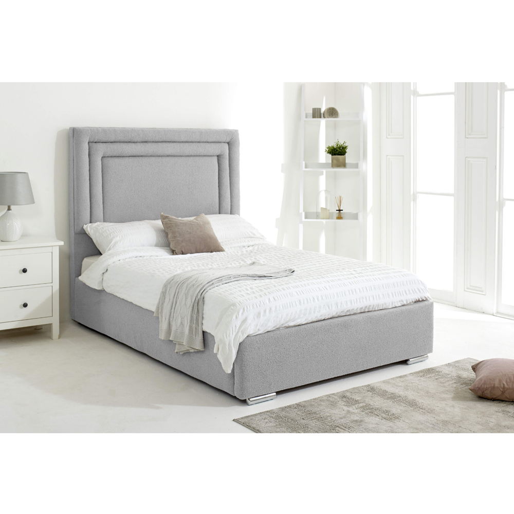 Eleganza Santiago Small Double Silver Arlington Fabric Bed Frame with Boxed Headboard Image 3