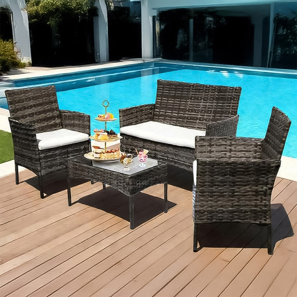 Willowmare 4 Seater Grey PE Rattan Garden Lounge Set Image 1