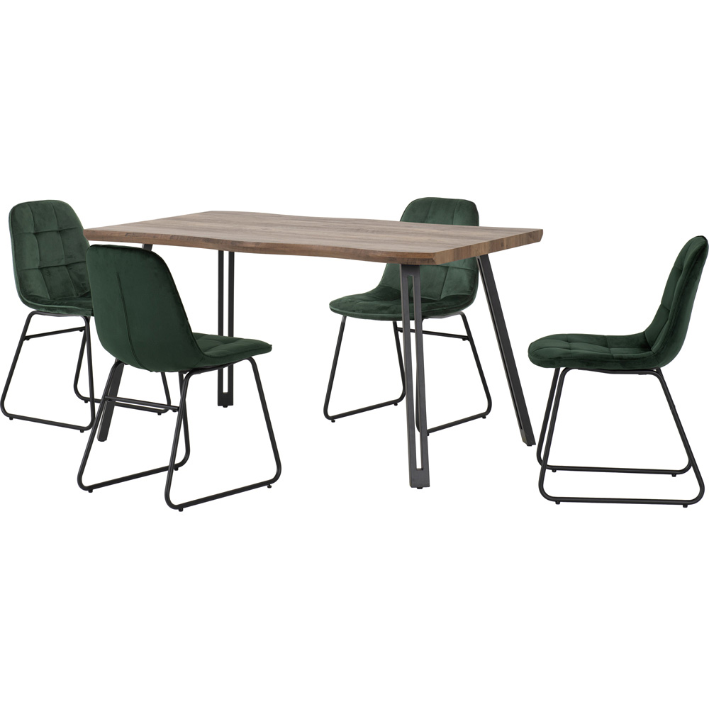 Seconique Quebec Wave Lukas 4 Seater Dining Set Medium Oak and Emerald Green Image 2