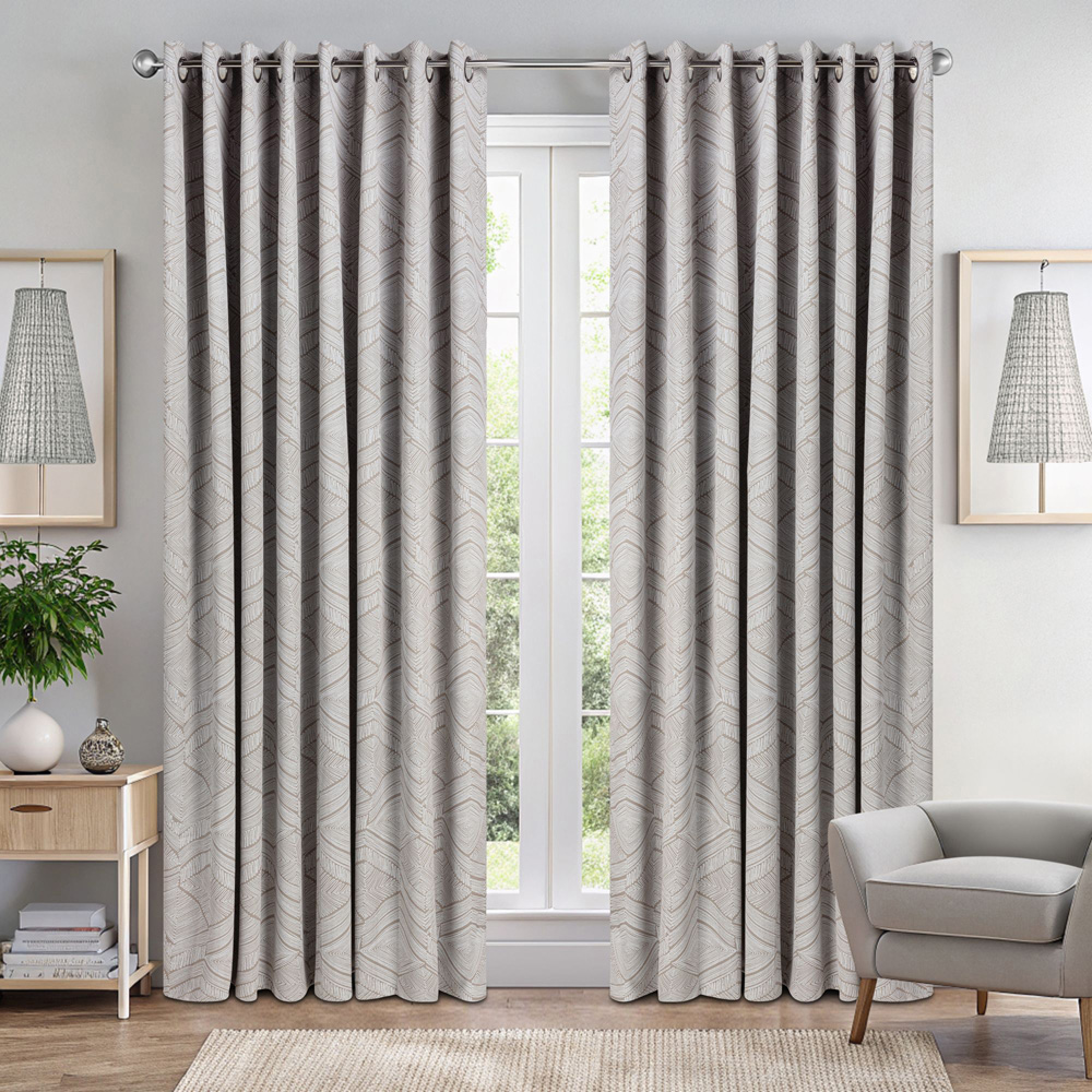 Alan Symonds Cream Geometric Aztec Print Blackout Ring Top Eyelet Curtains 168 x 137cm Image 7