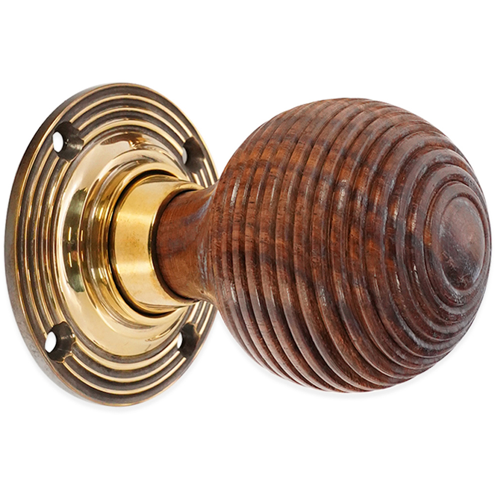 Spira Brass Aged Brass Rosewood Beehive Rim and Mortice Door Knob 2 Pack Image 3