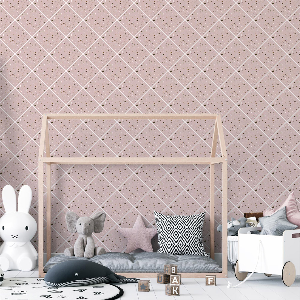 Walplus Terrazzo Rose Pink Metallic Silver Wall Tile Sticker 15 x 15cm 48 Pack Image 3