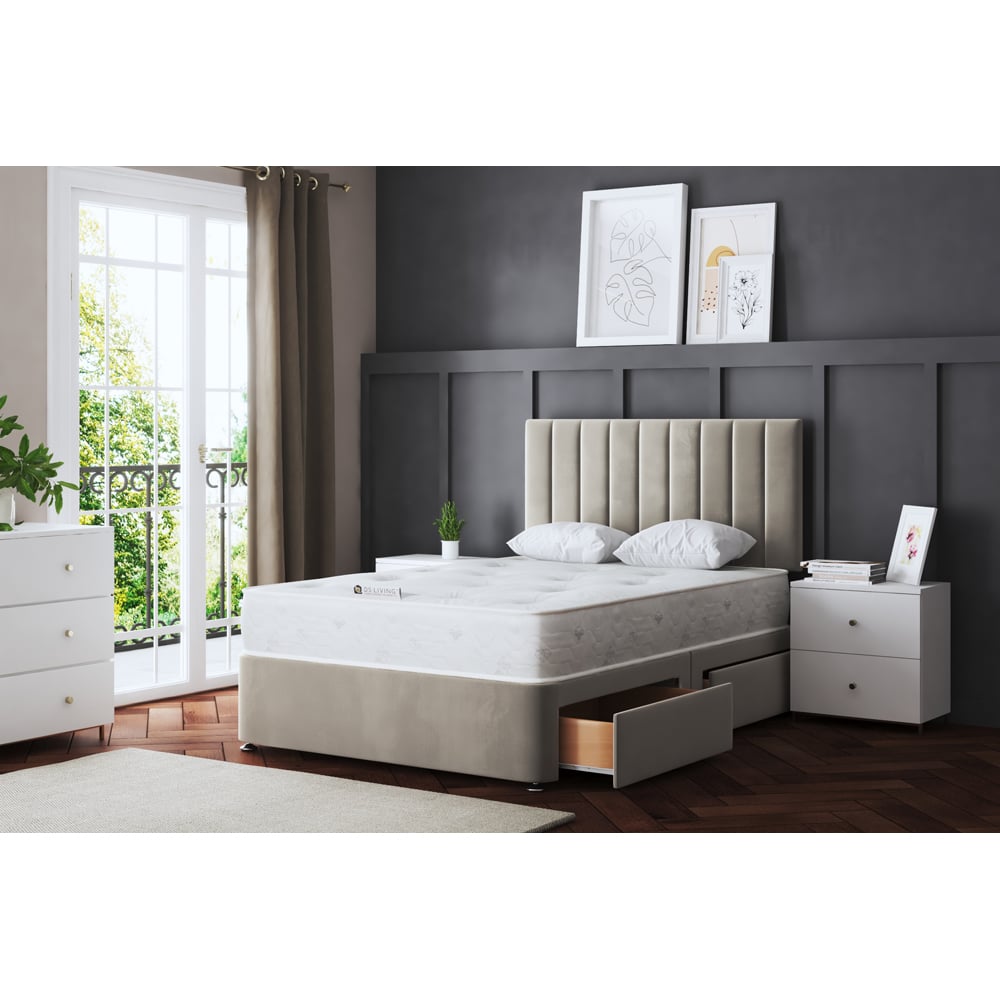 DS Living Amelia Small Double Beige Upholstered Panel Divan Bed with 4 Drawer Image 5
