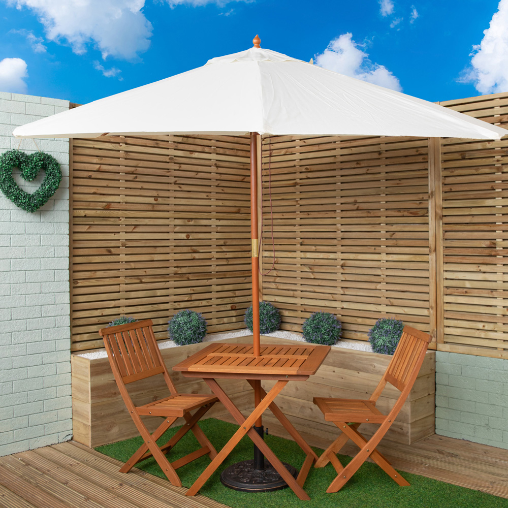 Samuel Alexander 2 Seater Wooden Square Foldable Dining Set with Cream Parasol and Base Image 1
