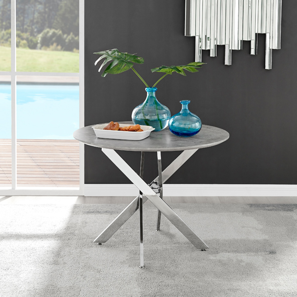 Furniturebox Arona 4 Seater Round Dining Table Concrete and Silver Image 7