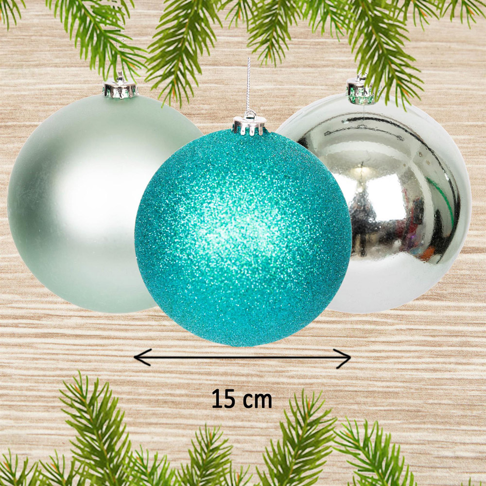 Shatchi Turquoise Shatterproof Christmas Bauble 3 Pack Image 3