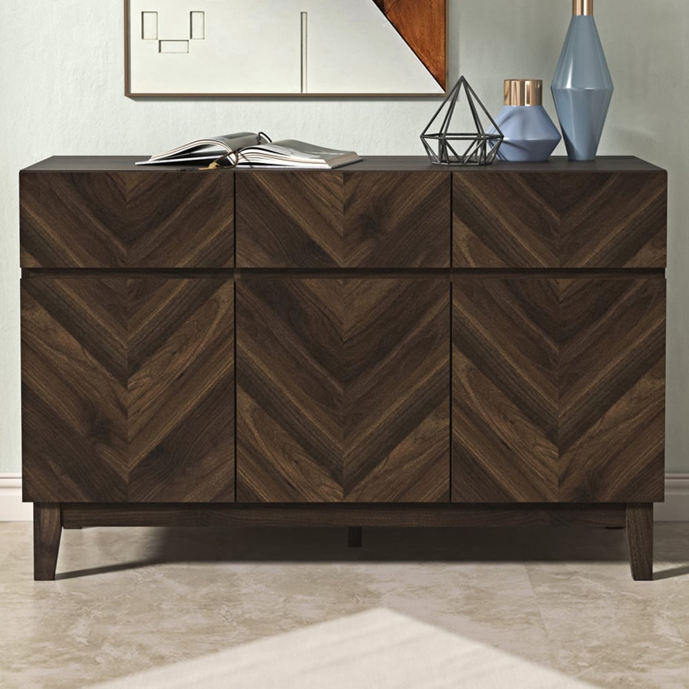 GFW Camborne 3 Door 3 Drawer Royal Walnut Large Sideboard Image 1