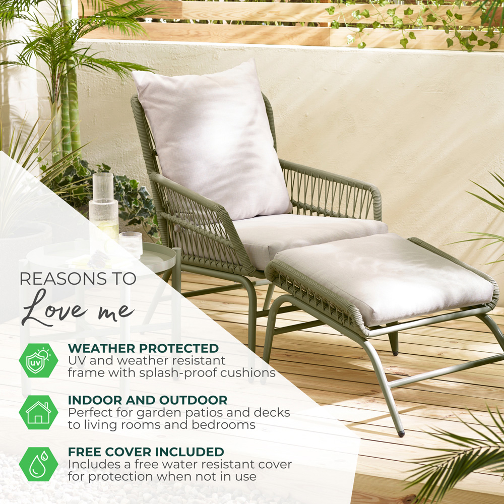 Furniturebox Agen Green Metal Outdoor Chair with Footstool and Table Image 7