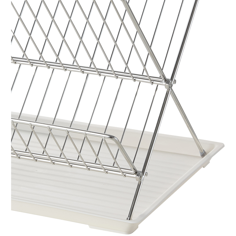 Living and Home 2 Tier Silver and White Foldable Dish Drying Rack with Drip Tray Image 5