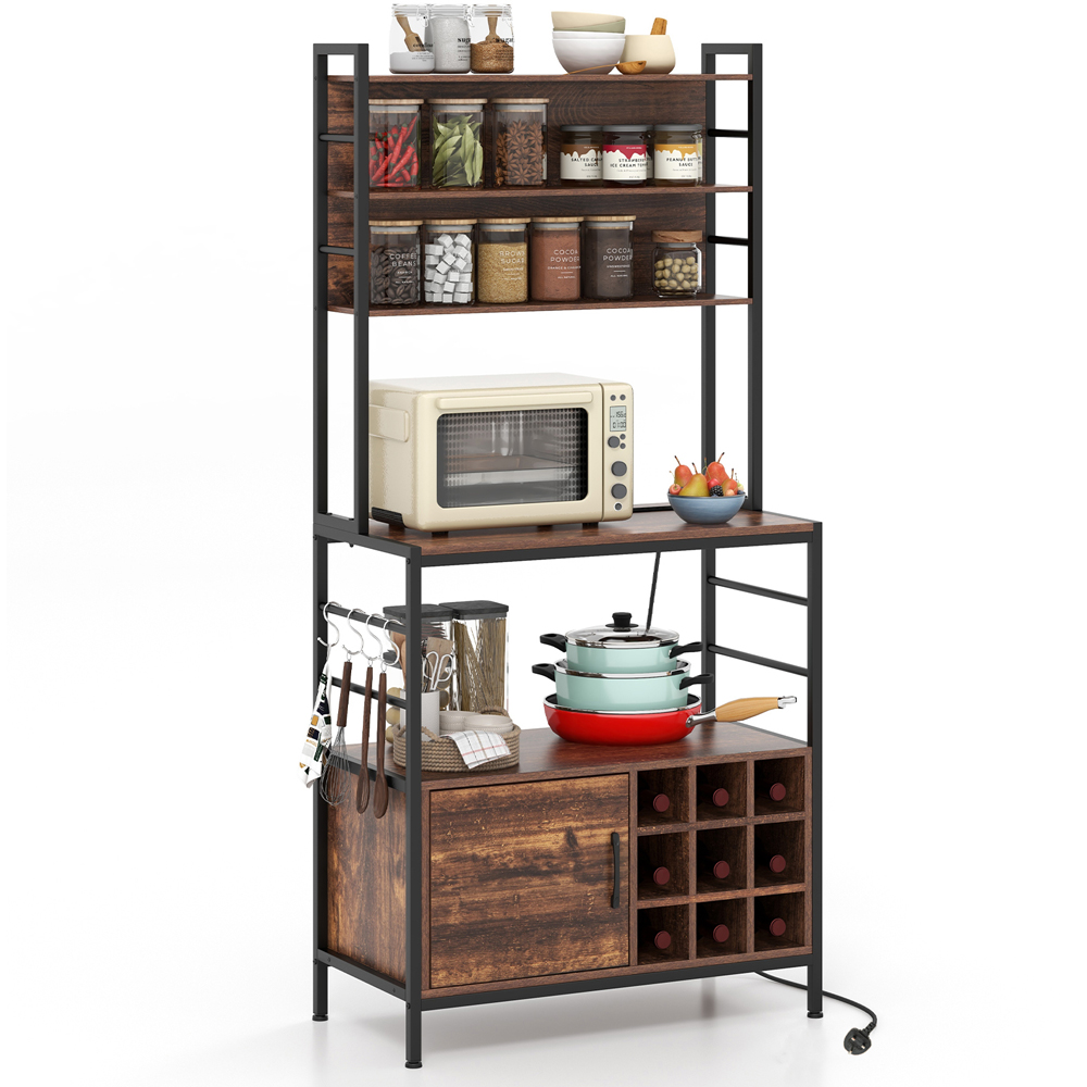 Costway Reddish Brown Bakers Rack with Power Outlet Image 3