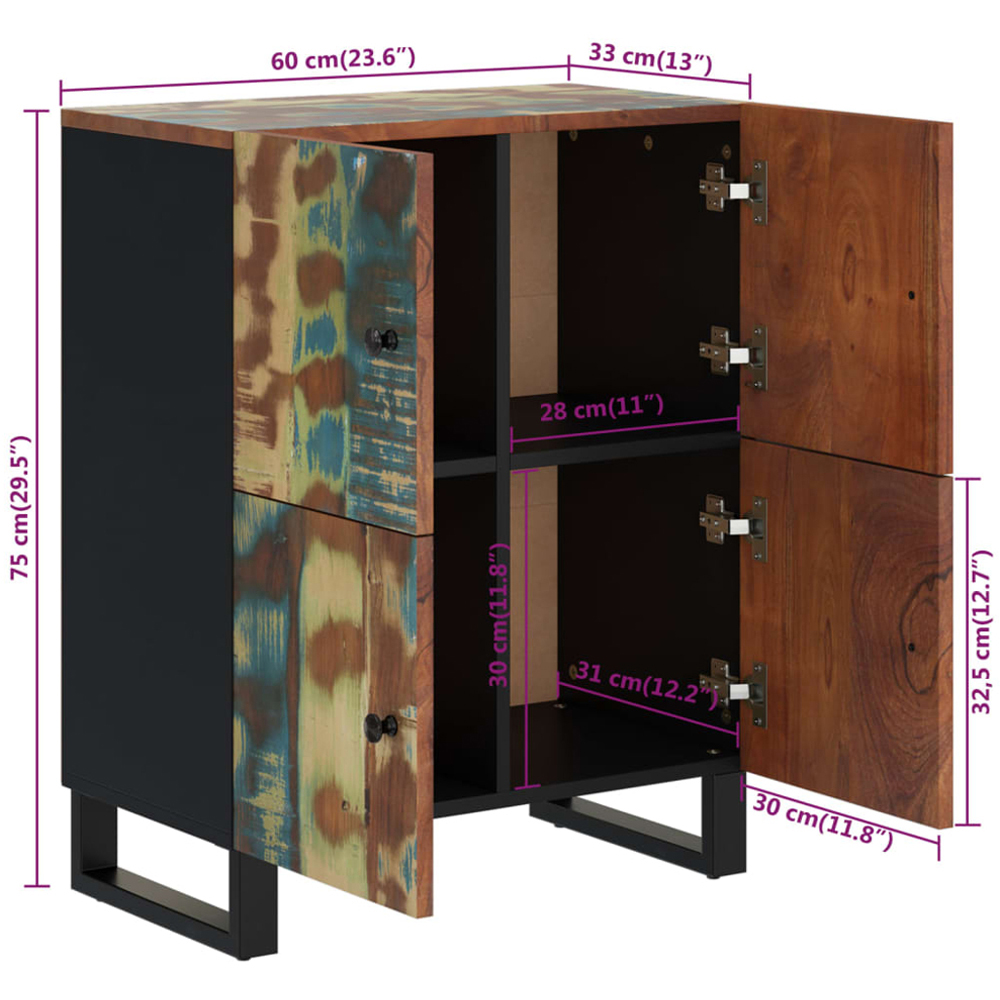 vidaXL 4 Door Multicolour Solid Reclaimed Wood Sideboard Image 9