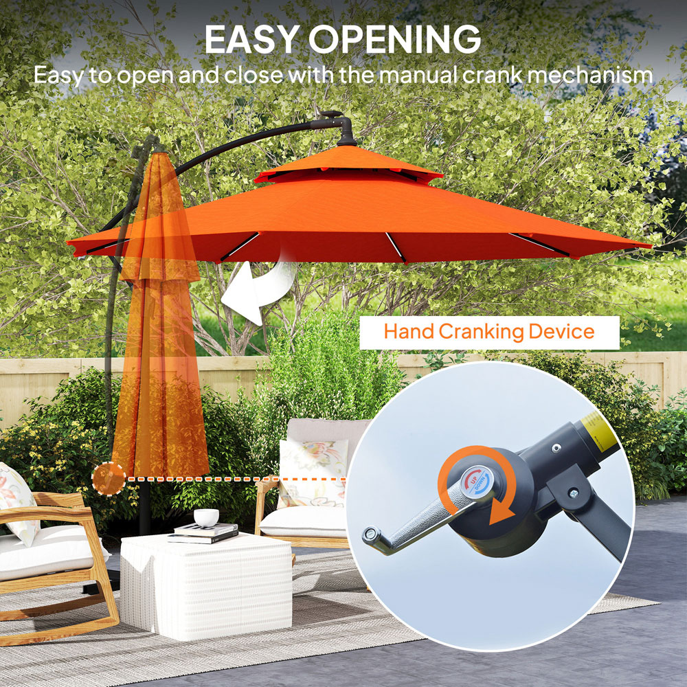 Outsunny Orange Banana Cantilever Parasol with Lights 3m Image 5