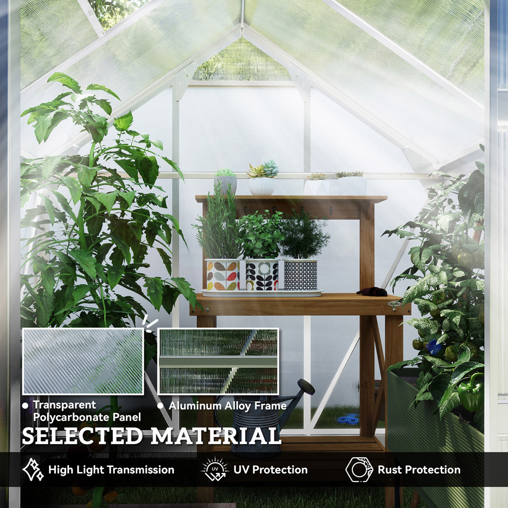 Outsunny Aluminium Polycarbonate 6 x 6ft Walk-in Greenhouse Image 5