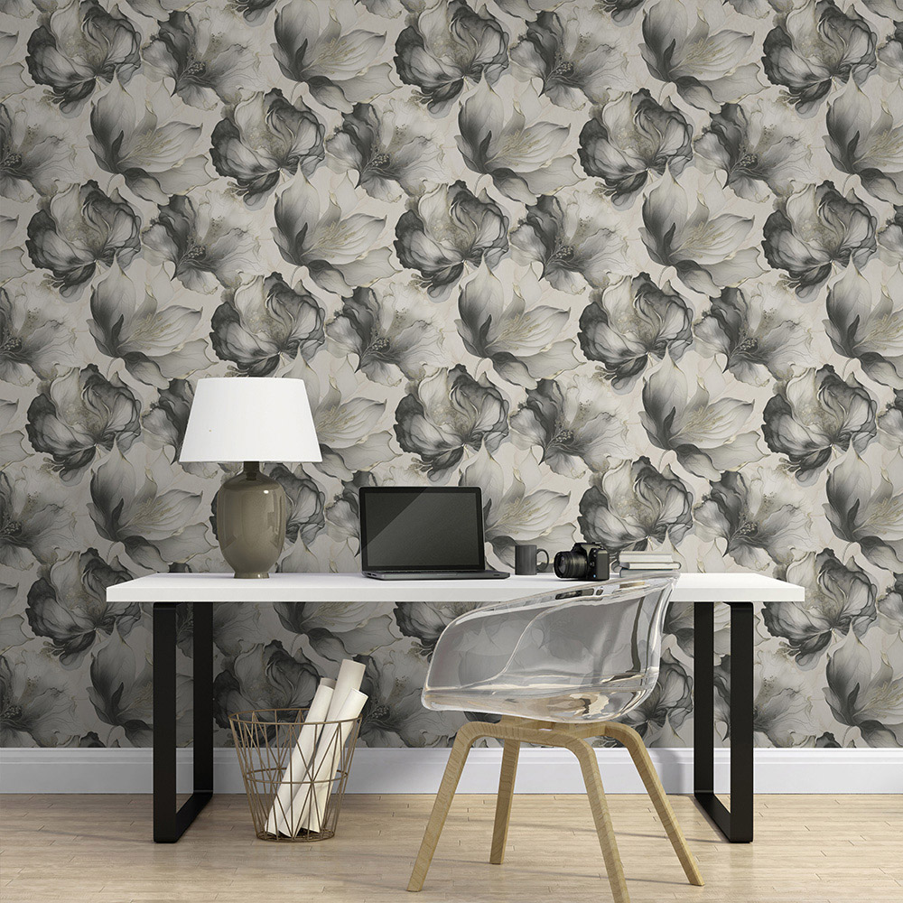 Muriva Elysian Floral Black and Gold Wallpaper Image 3