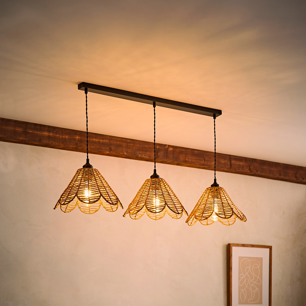 ValueLights Vine Rattan Flower Shade 3 Drop Matte Black Diner LED Ceiling Pendant Light Image 6